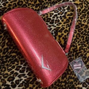 Lux De Ville Vintage Sparkle Pink Retro Cadillac Logo Women's Kiss Lock Purse